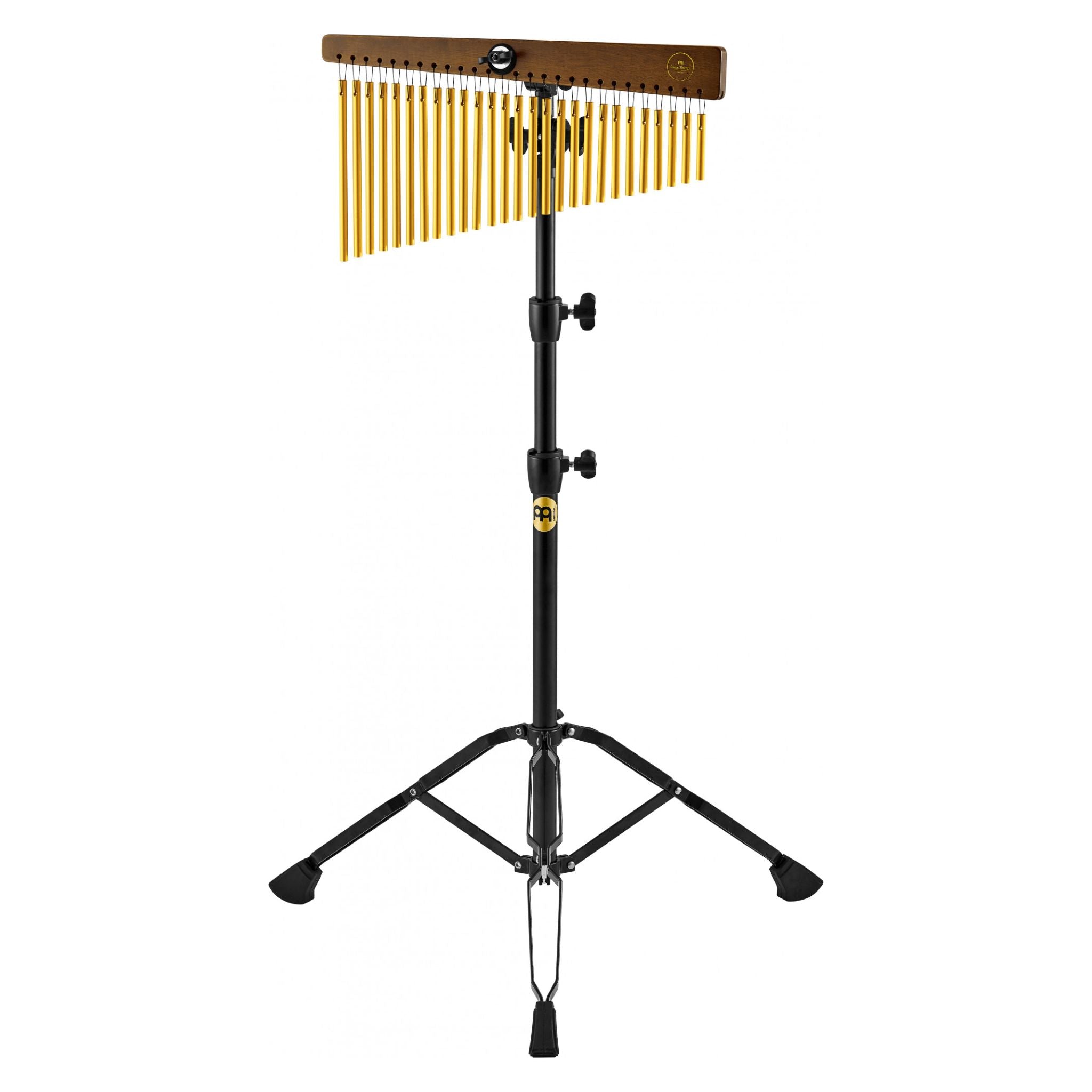 Meinl Sonic Energy Chimes Stand TMCHBK with chimes mounted, showing adjustable height and angle for professional sound healing use