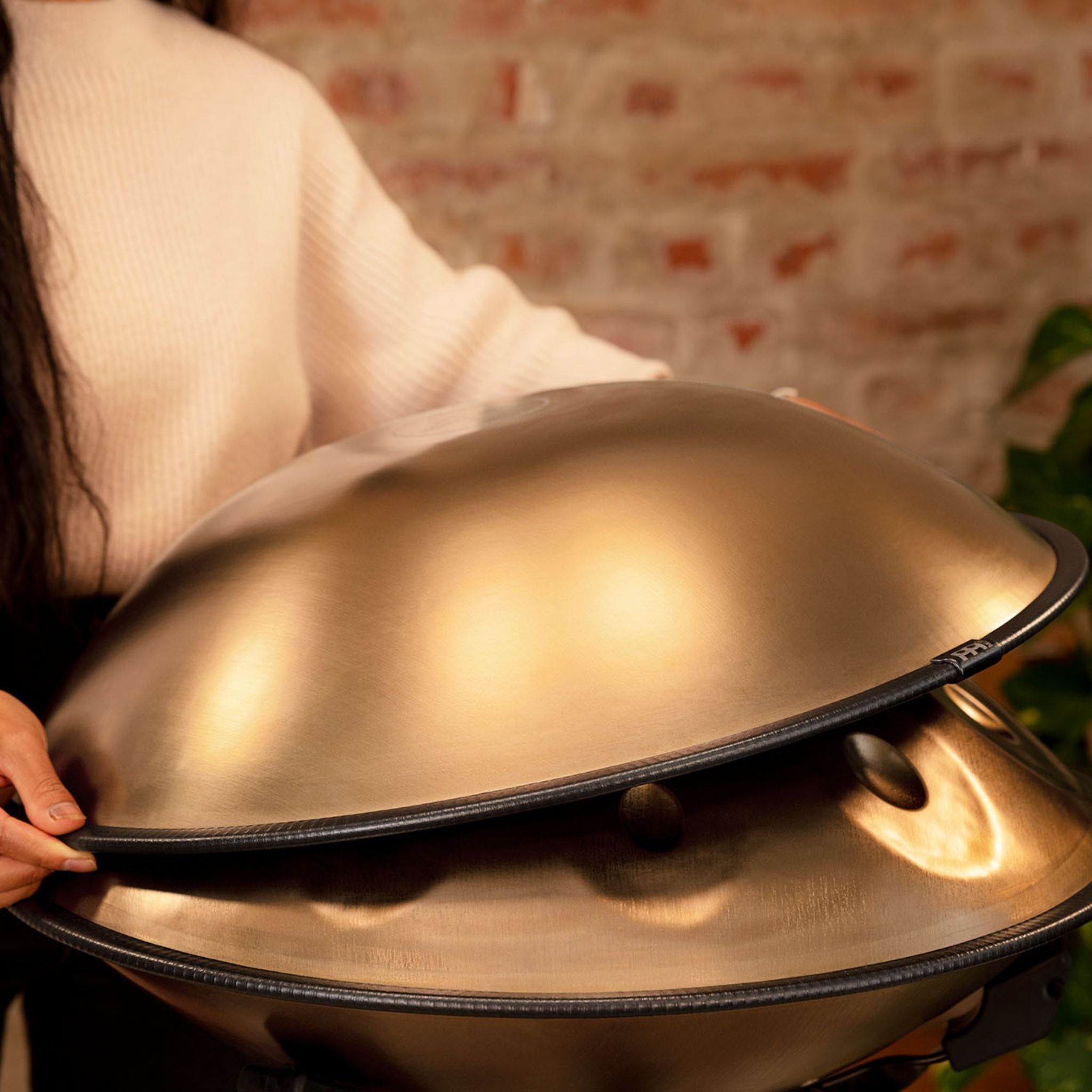Meinl Sonic Energy Handpan used for meditation, mindfulness, and wellness sound healing practices.
