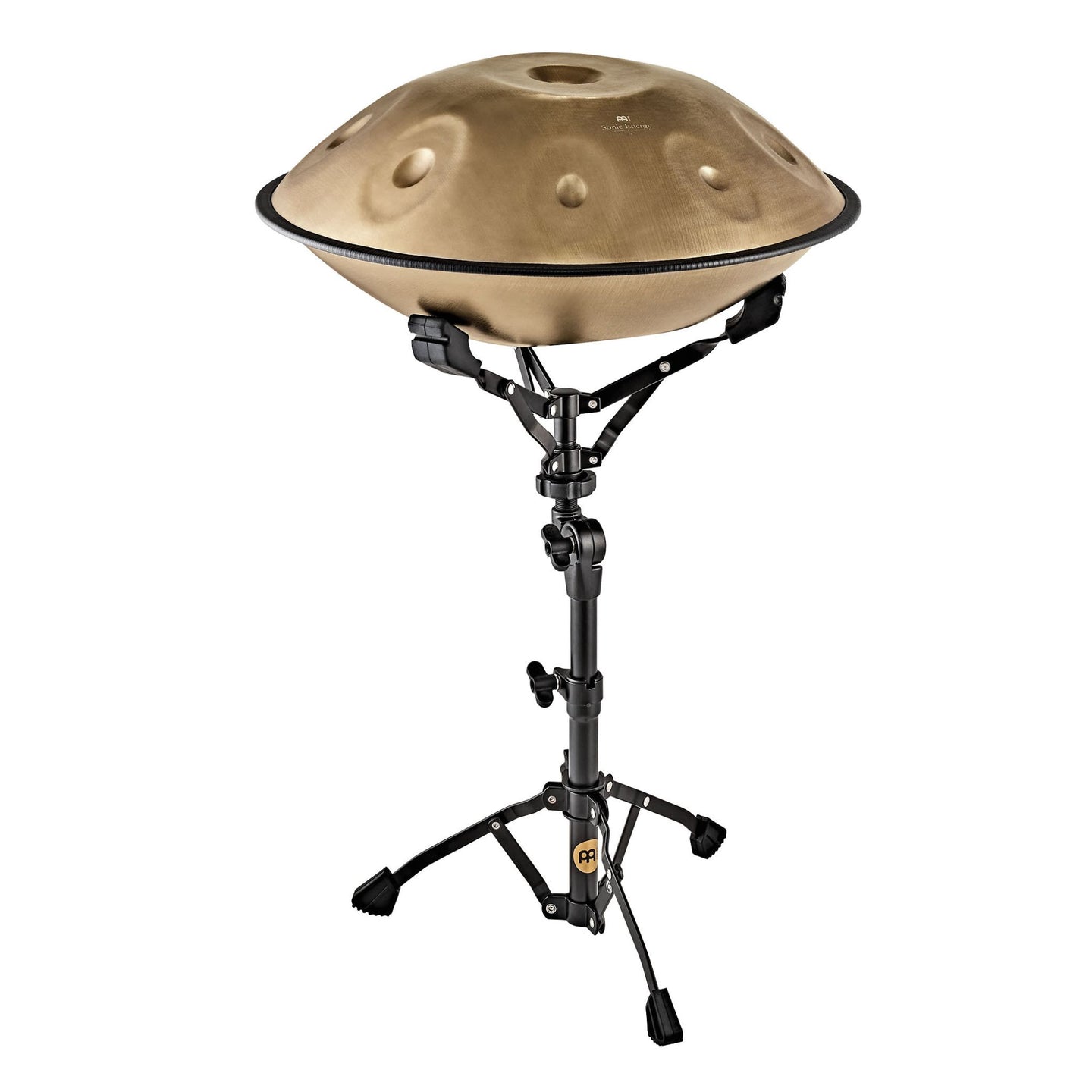 Meinl Sonic Energy handpan stand supporting a handpan at optimal playing height, ideal for sound healing, meditation, and professional performance.