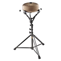 Meinl Sonic Energy handpan stand holding a steel tongue drum.
