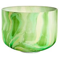 Meinl Sonic Energy Marble Crystal Singing Bowl F4 Green Heart Chakra 432Hz MCSB10F on white background showing high-purity quartz crystal singing bowl with marbled green finish and silicone ring