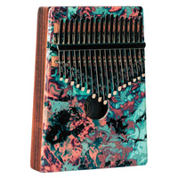 Meinl Sound Hole Designer Kalimba Coral Reef KA17CR on white background featuring 17-note C Major tuning, acacia wood body, chrome-plated steel tines, and coral reef-inspired artwork for melodic sound exploration, relaxation, and creative music making.