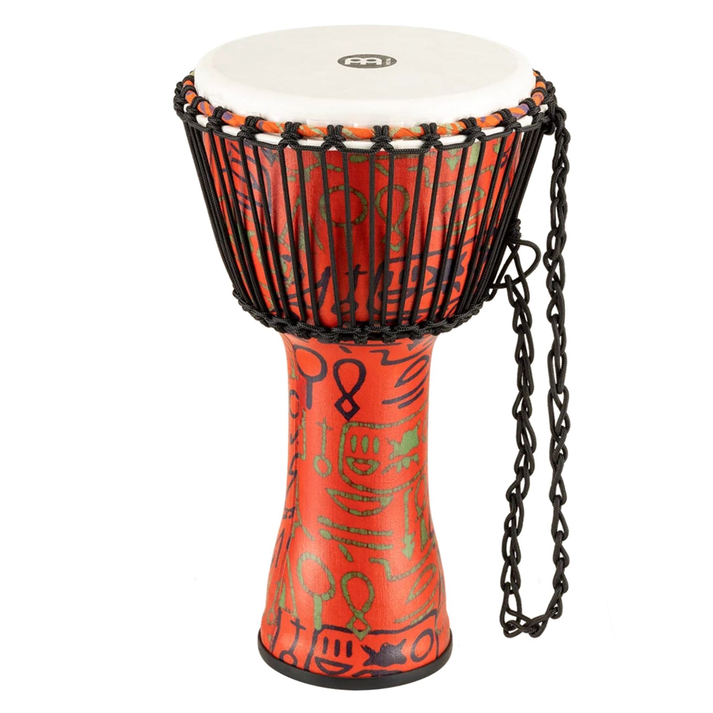 Meinl Travel Series Djembe Drum 10" Pharaoh's Script PADJ1-M-F with lightweight synthetic shell and rope-tuned synthetic head.