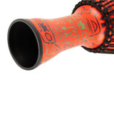 Bottom view of the Meinl Travel Series Djembe Drum 10" Pharaoh's Script PADJ1-M-F showing the synthetic shell and open base.