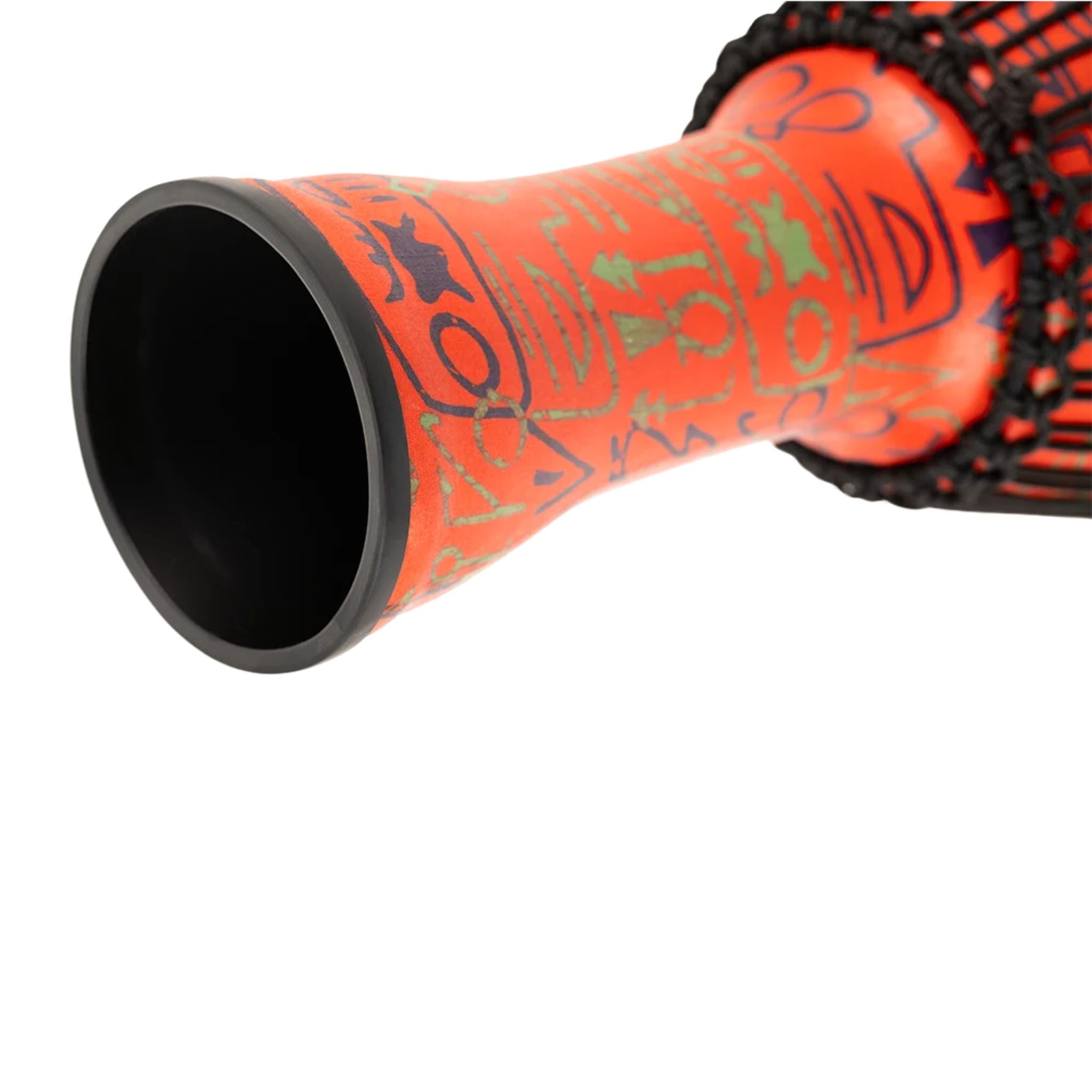 Bottom view of the Meinl Travel Series Djembe Drum 10" Pharaoh's Script PADJ1-M-F showing the synthetic shell and open base.