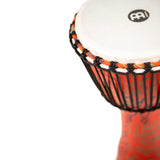 Close-up of the synthetic drum head and rope-tuned shell on the Meinl Travel Series Djembe Drum 10" Pharaoh's Script PADJ1-M-F.