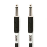 Close-up of MXR Standard Instrument Cable DCIS10 straight 1/4 inch connectors, designed for reliable signal transfer between electronic drum kits, instruments, and amplifiers.