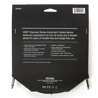 Rear packaging view of MXR Standard Instrument Cable 10 ft DCIS10 showing specifications and features for connecting electronic drum kits, guitars, or instruments to amplifiers and audio equipment.