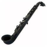 black beginner mini saxophone showing lightweight compact design and traditional fingering layout