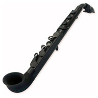 black beginner mini saxophone showing lightweight compact design and traditional fingering layout
