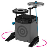 NUVO Zip-Kit Essential showing how the kick and hi-hat pedals can be repositioned and adjusted for different playing setups.