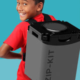 Young drummer carrying the NUVO Zip-Kit Essential on their back using the included backpack-style carry straps.