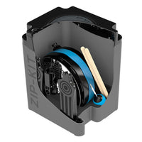NUVO Zip-Kit Essential showing how the drum kit components pack neatly into the bass drum carry case for storage and transport.