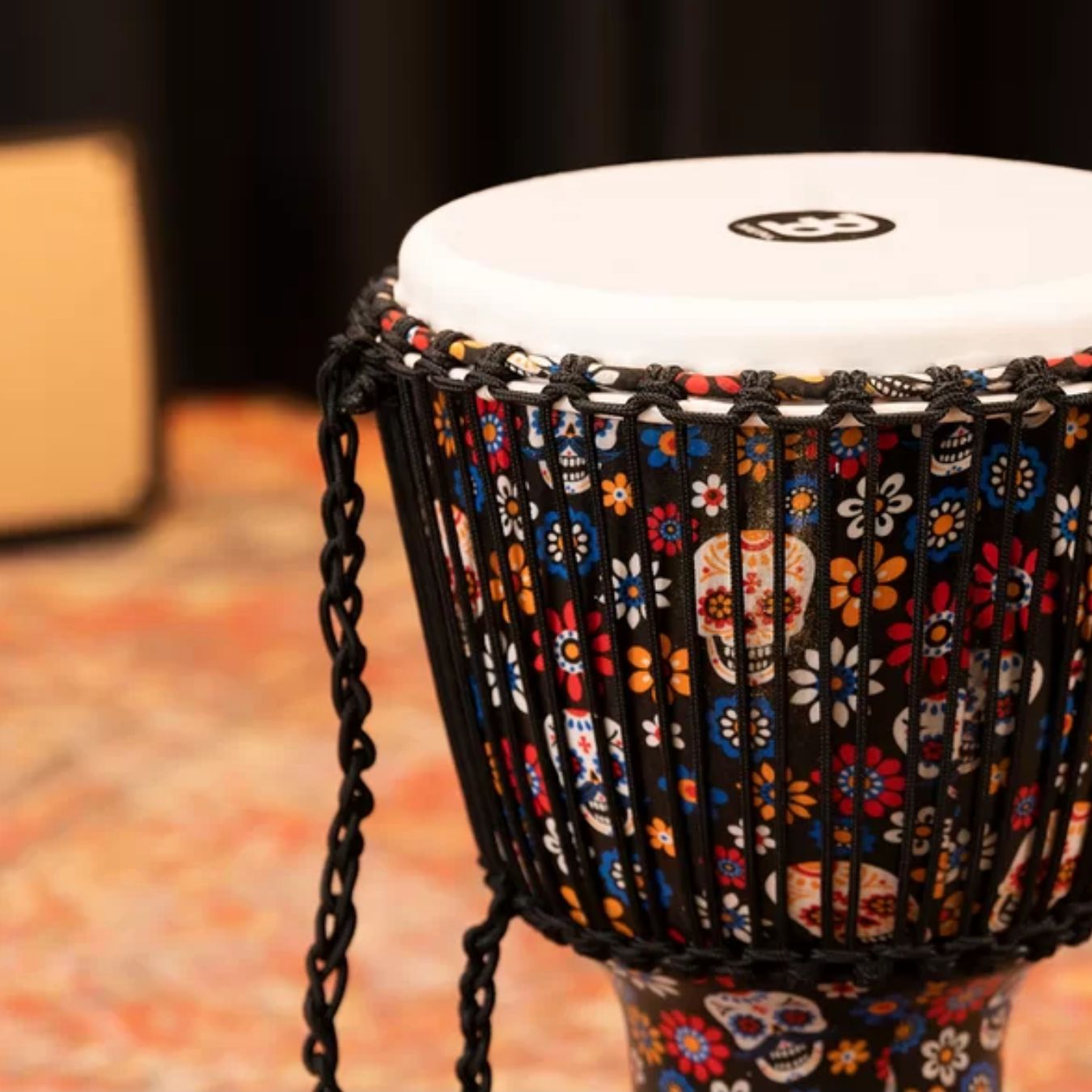 Handcrafted djembe drum representing professional percussion instruments played for rhythm, expression, and cultural sound.