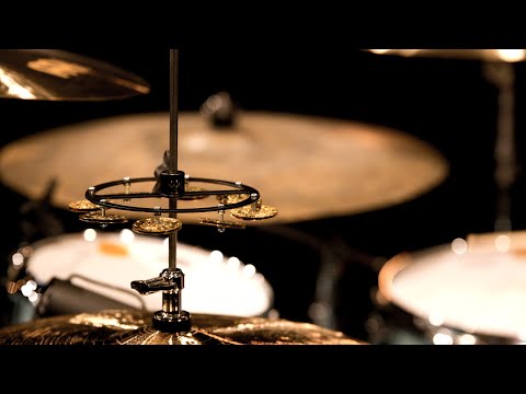 Video demonstration of the Meinl Hi-Hat Tambourine with hammered brass jingles mounted on a drum kit hi-hat, showing its crisp shimmer and responsive accent sound