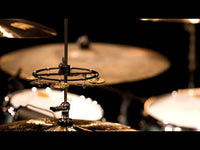 Video demonstration of the Meinl Hi-Hat Tambourine with hammered brass jingles mounted on a drum kit hi-hat, showing its crisp shimmer and responsive accent sound