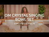 Meinl Sonic Energy 6-Piece Om Crystal Singing Bowl Set CSBSETOM6 being played to demonstrate bright harmonic tones, Om 136.10 Hz resonance, layered crystal bowl soundscapes, and long-lasting quartz vibrations for meditation, sound therapy, mindfulness, and immersive sound exploration.