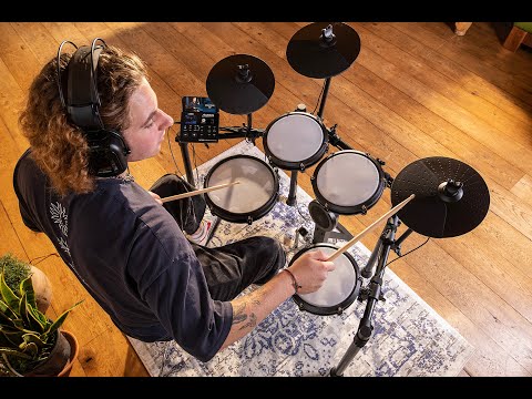 Alesis Nitro Max Electronic Drum Kit demonstration showcasing the mesh-head electronic drum kit, Bluetooth features, premium BFD drum sounds, and realistic playing performance.