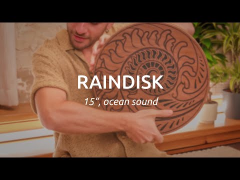 15 inch rain disk being rotated to demonstrate flowing ocean-like resonance and immersive ambient sound for meditation and relaxation