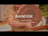 15 inch rain disk being rotated to demonstrate flowing ocean-like resonance and immersive ambient sound for meditation and relaxation