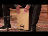 Video demonstrating the Meinl Headliner Series Snare Cajon MCAJ100BK-MA, showcasing its deep bass tones, crisp snare response, and dynamic playing sound.