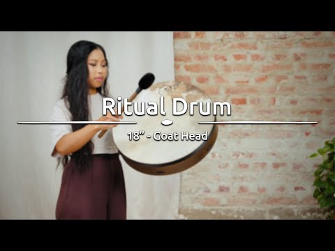 Meinl Sonic Energy Ritual Frame Drum 18 inch Goat Skin RD18WB being played with mallet to demonstrate deep warm resonance, grounding rhythms, and expressive frame drum tones for meditation, sound baths, and rhythmic exploration.