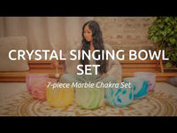 Meinl Sonic Energy 7-Piece Marble Crystal Singing Bowl Chakra Set 432Hz MCSBSETCHA being played to demonstrate rich harmonic resonance, long-lasting quartz crystal tones, and immersive soundscapes for meditation, sound therapy, and sound exploration