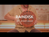 12 inch rain disk being rotated to demonstrate flowing water-like resonance and calming ambient sound for meditation and relaxation