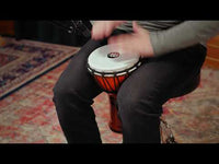 Video demonstration of the Meinl Junior Djembe Drum 7 inch Orange JRD-O, showcasing sound, size, and playing feel