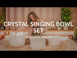 crystal singing bowl being played with a singing bowl mallet to demonstrate clear sustained tones and smooth resonance for meditation and sound therapy