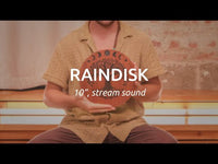 10 inch rain disk being rotated to demonstrate flowing water-like resonance and calming ambient sound for meditation and relaxation