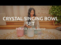 Meinl Sonic Energy 3-Piece Essence Crystal Singing Bowl Set E4 B3 G3 440Hz ECSBSETEBG being played to demonstrate harmonic triad tones, rich quartz crystal resonance, and long-lasting vibrations for meditation, sound therapy, yoga, mindfulness, and immersive sound exploration.