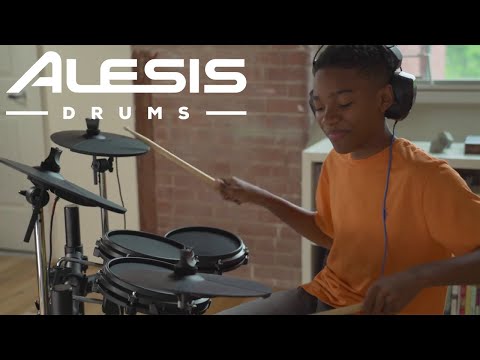 Video demonstrating the Alesis Turbo Electronic Drum Kit with Mesh Heads, showcasing the mesh-head electronic drum kit, realistic drum sounds, built-in drum module, and natural playing performance.