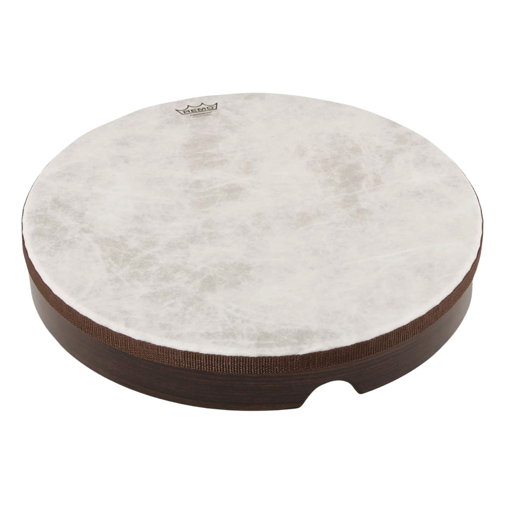 front view of 16 inch Fiberskyn frame drum showing textured drumhead and lightweight shell design