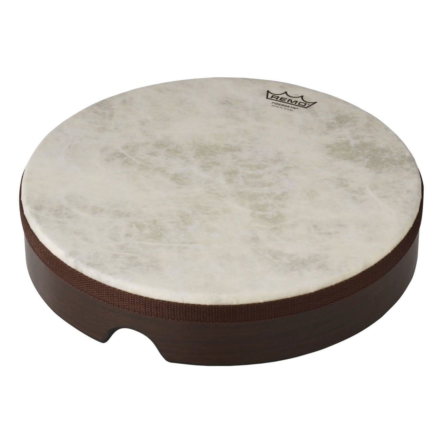 16 inch Fiberskyn frame drum on white background showing pre-tuned drumhead and Acousticon shell construction