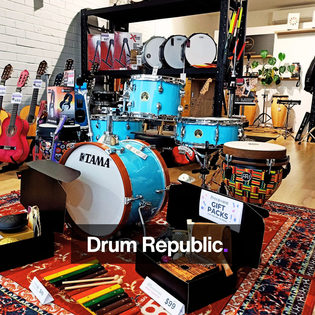 Tama Club-JAM 4-Piece Drum Kit in Aqua Blue LJK48H4-AQB displayed in the Drum Republic store.