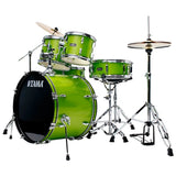Side view of the Tama Stagestar 5-Piece Drum Kit in Lime Green Sparkle ST52H5C-LGS showing the full drum, hardware, and cymbal setup.
